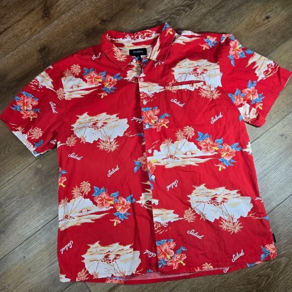 Brixton Other - Brixton Hawaiian Shirt Mens XL Red Floral Palm Tree Short Sleeve Button Up